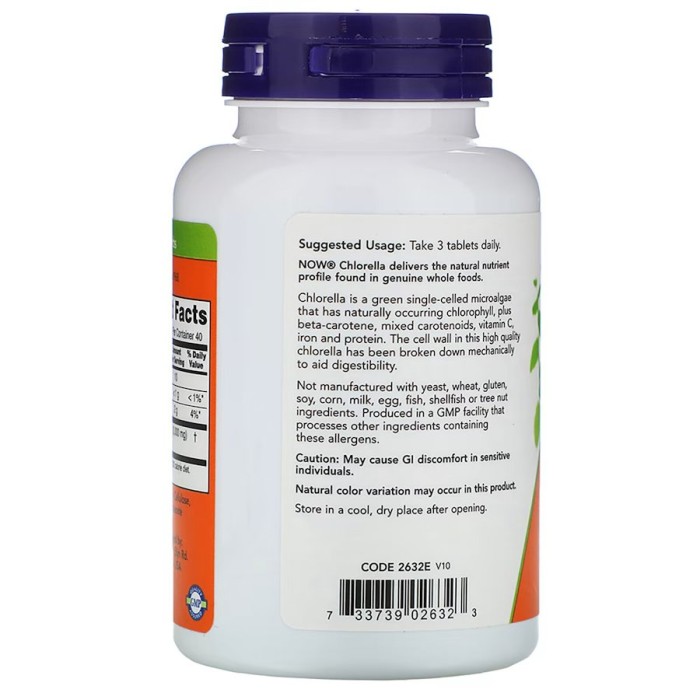 Натуральна добавка NOW Chlorella 1000 mg, 120 таблеток