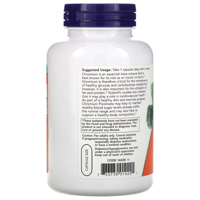 Вітаміни та мінерали NOW Chromium Picolinate, 250 вегакапсул