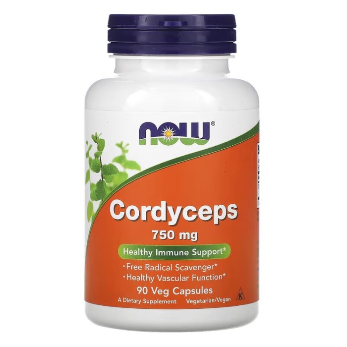 Натуральна добавка NOW Cordyceps 750 mg, 90 капсул