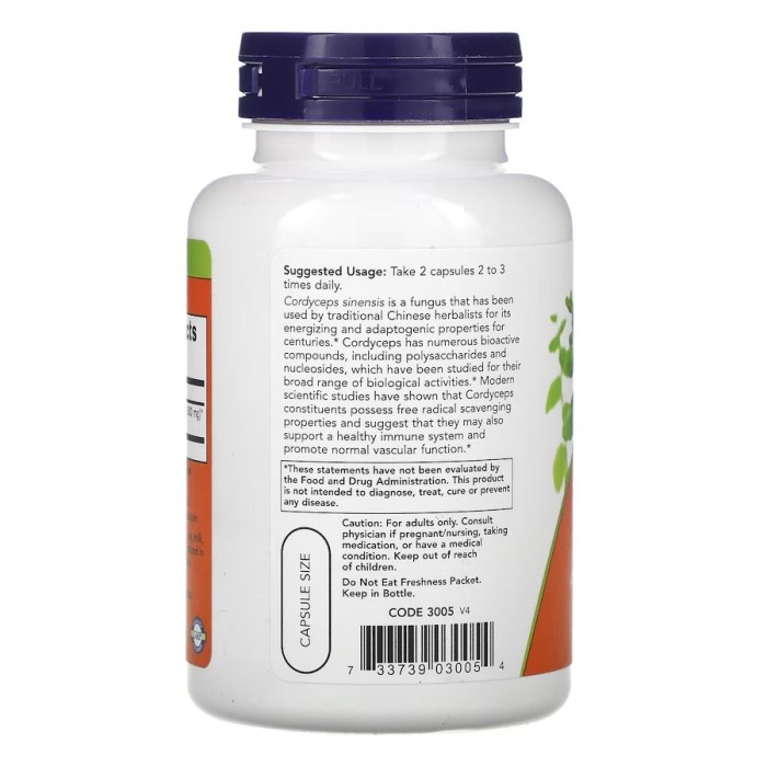 Натуральна добавка NOW Cordyceps 750 mg, 90 капсул