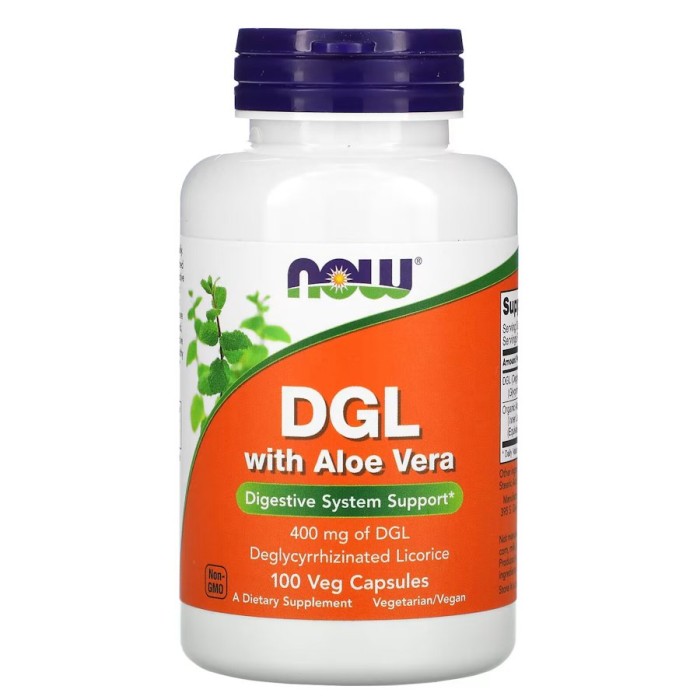 Натуральна добавка NOW DGL with Aloe Vera, 100 вегакапсул