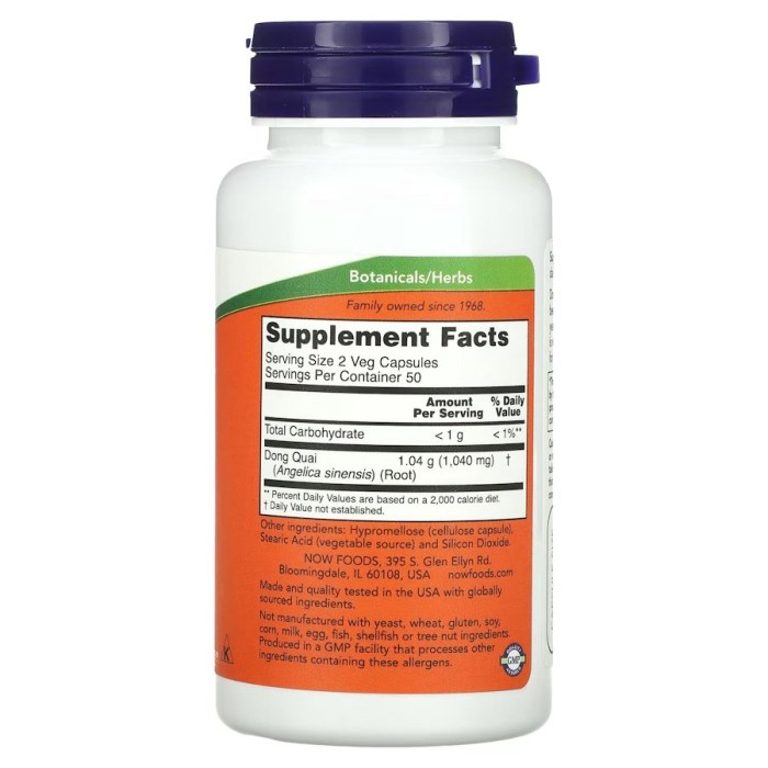 Натуральна добавка NOW Dong Quai 520 mg, 100 капсул