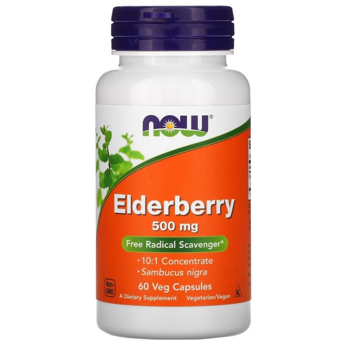 Натуральна добавка NOW Elderberry 500 mg, 60 вегакапсул