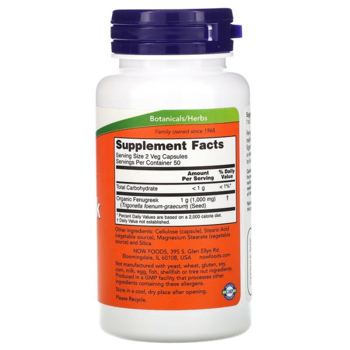 Натуральна добавка NOW Fenugreek 500 mg, 100 капсул