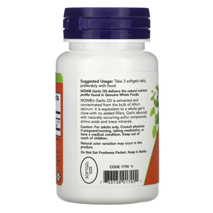 Натуральна добавка NOW Garlic Oil 1500 mg, 100 капсул