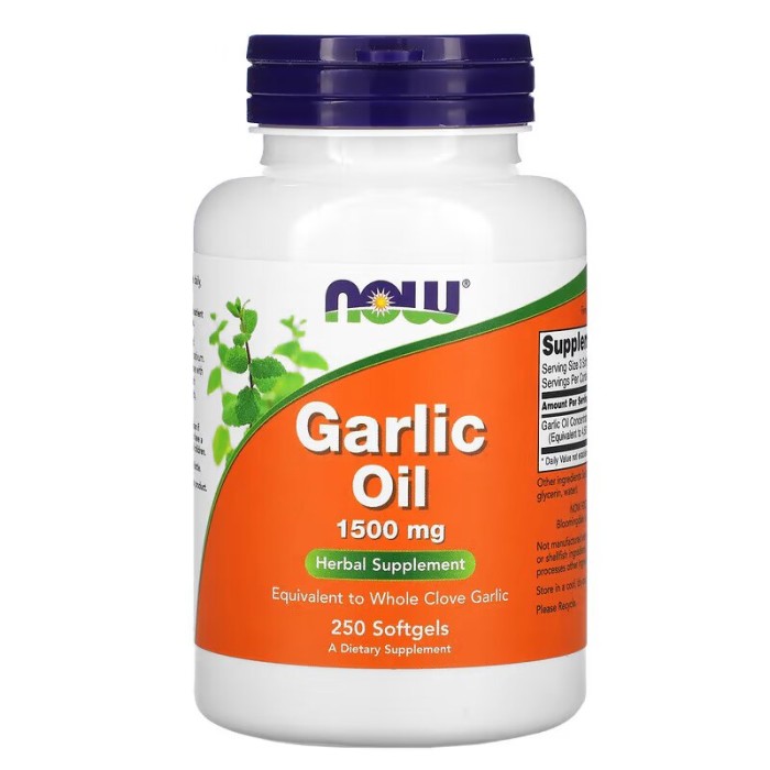 Натуральна добавка NOW Garlic Oil 1500 mg, 250 капсул