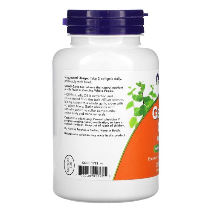 Натуральна добавка NOW Garlic Oil 1500 mg, 250 капсул