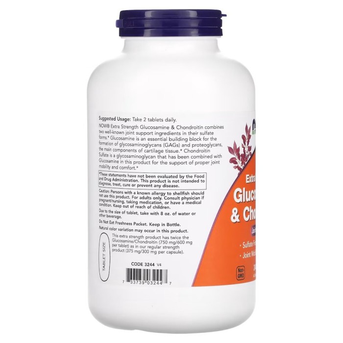 Препарат для суставов и связок NOW Glucosamine & Chondroitin Extra Strength, 240 таблеток
