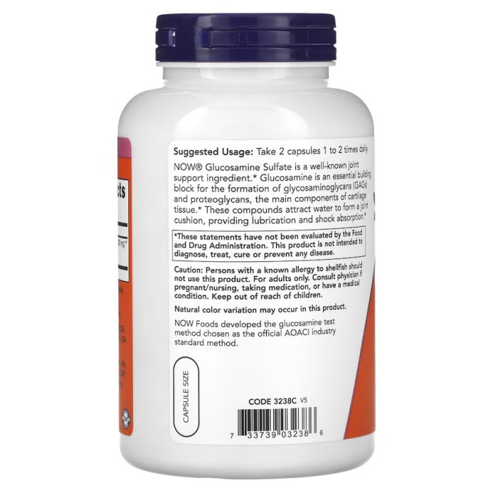 Препарат для суглобів і зв'язок NOW Glucosamine Sulfate 750 mg, 240 капсул