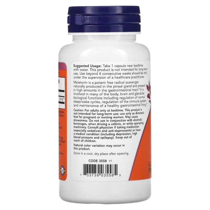 Натуральна добавка NOW Melatonin 20 mg, 90 вегакапсул