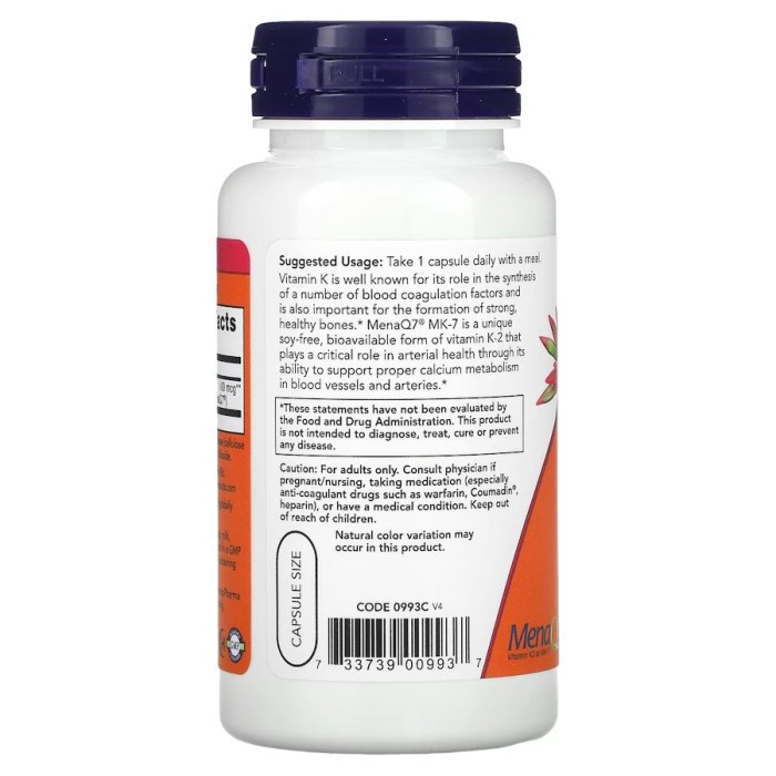 Вітаміни та мінерали NOW Vitamin K2 (MK7) 100 mcg, 120 вегакапсул
