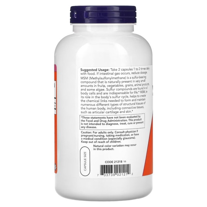 Препарат для суглобів і зв'язок NOW MSM 1000 mg, 240 вегакапсул