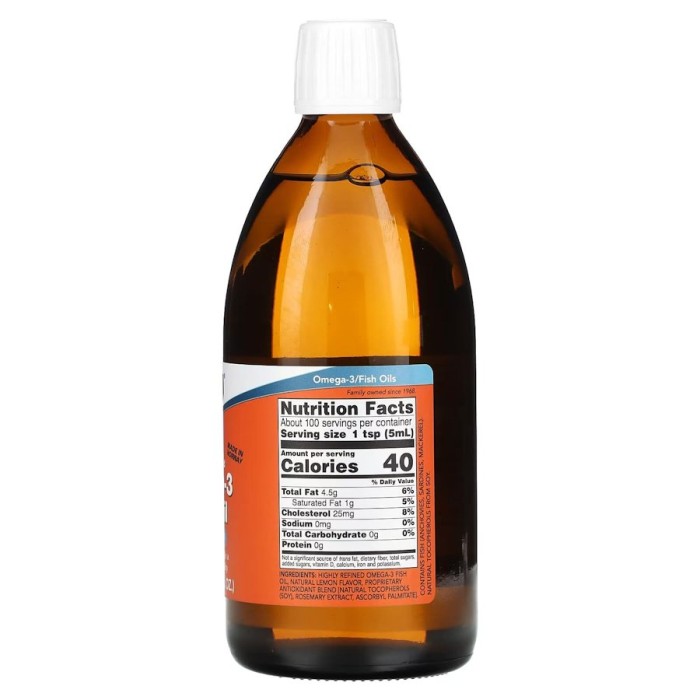 Жирні кислоти NOW Omega-3 Fish Oil, 500 мл, лимон Лимон