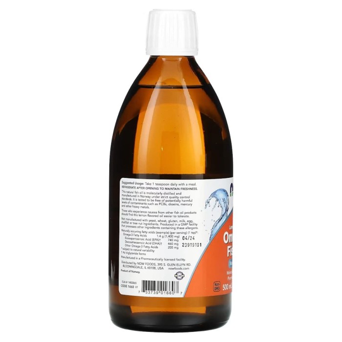 Жирні кислоти NOW Omega-3 Fish Oil, 500 мл, лимон Лимон