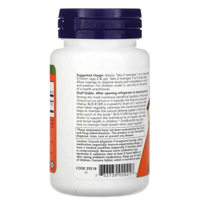 Пробиотики и пребиотики NOW OralBiotic, 60 леденцов