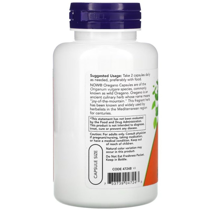 Натуральна добавка NOW Oregano 450 mg, 100 вегакапсул
