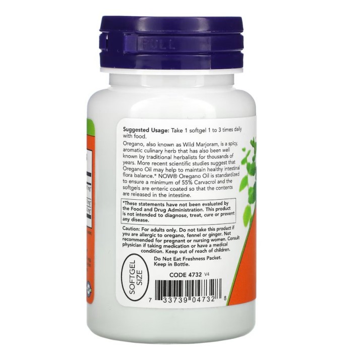 Натуральна добавка NOW Oregano Oil, 90 капсул
