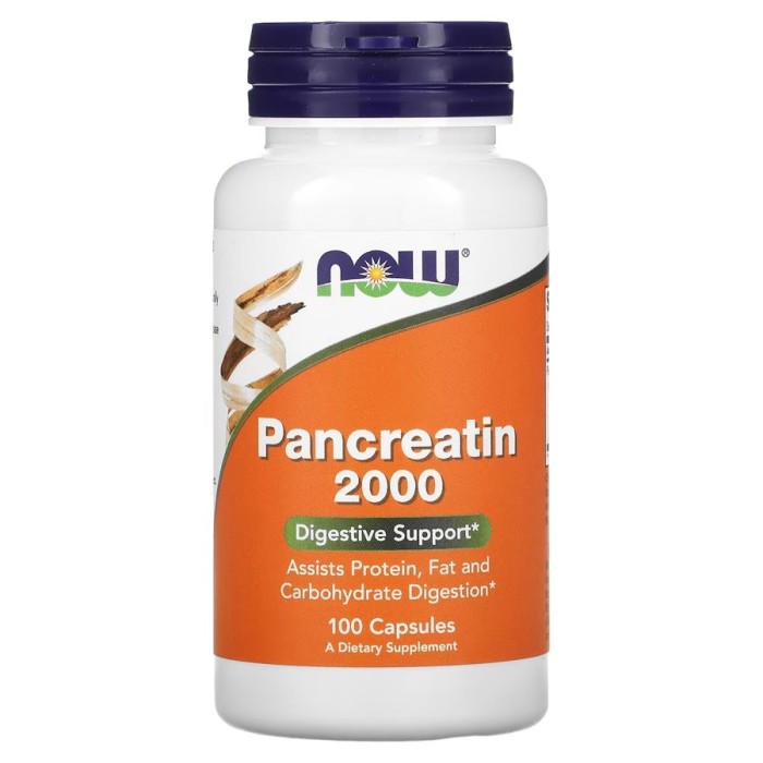 Пробіотики і пребіотики NOW Pancreatin 2000, 100 капсул