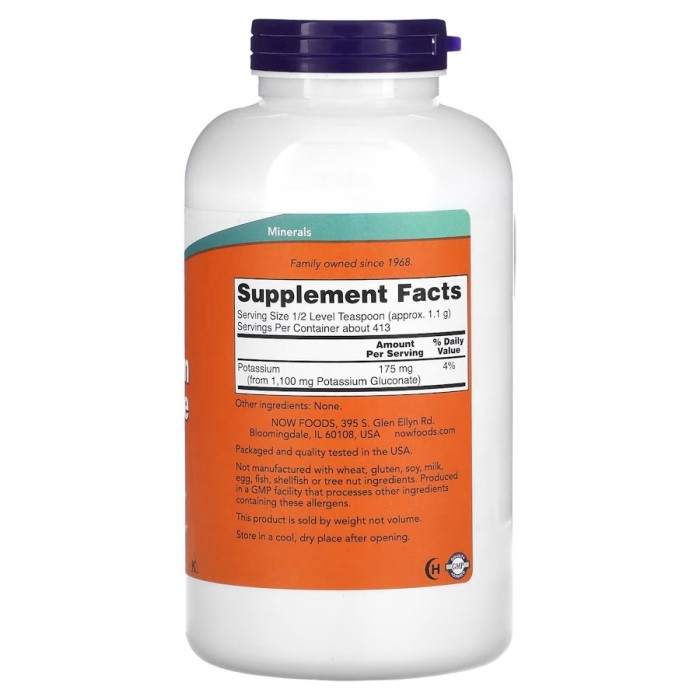 Вітаміни та мінерали NOW Potassium Gluconate Pure Powder, 454 грамма