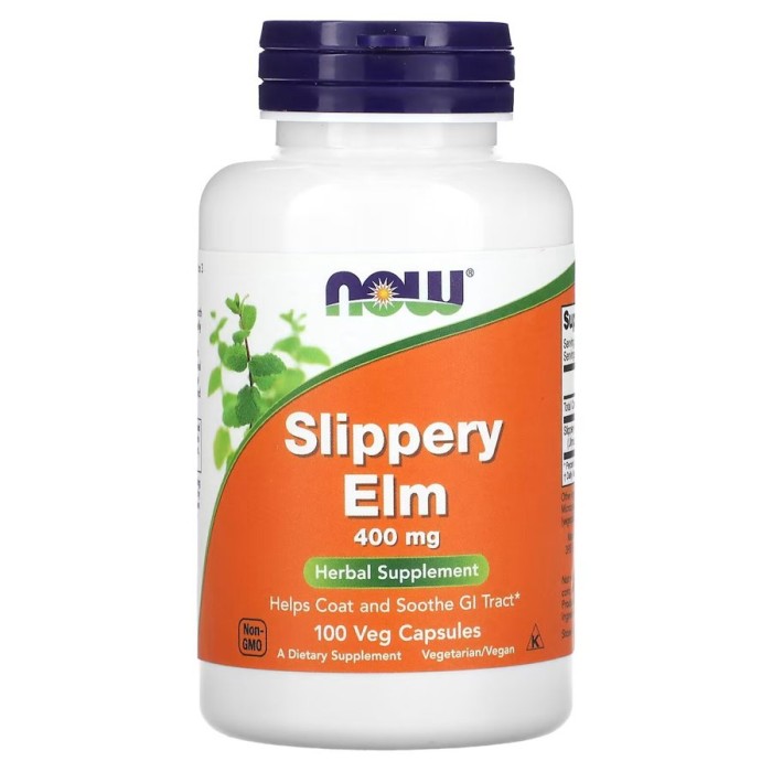 Натуральная добавка NOW Slippery Elm 400 mg, 100 вегакапсул.