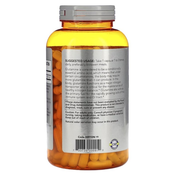 Амінокислота NOW L-Glutamine 1000 mg, 240 капсул