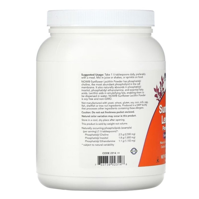 Натуральна добавка NOW Sunflower Lecithin, 454 грам