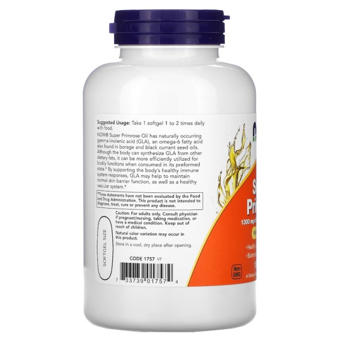 Жирні кислоти NOW Super Primrose 1300 mg, 120 капсул