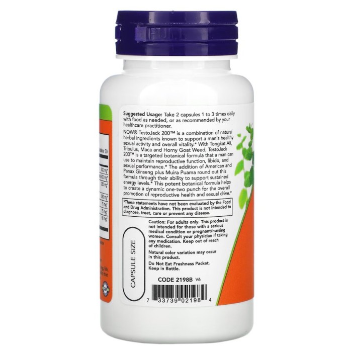Стимулятор тестостерону NOW Testo Jack 200, 60 вегакапсул