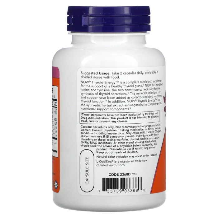 Натуральна добавка NOW Thyroid Energy, 90 вегакапсул