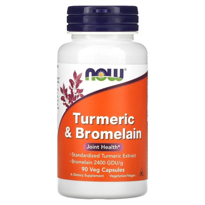 Натуральна добавка NOW Turmeric & Bromelain, 90 вегакапсул