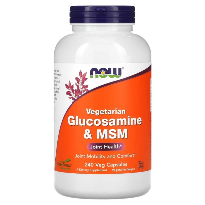 Препарат для суглобів і зв'язок NOW Vegetarian Glucosamine & MSM, 240 вегакапсул