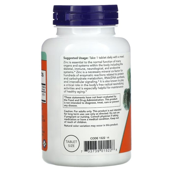 Вітаміни та мінерали NOW Zinc 50 mg, 250 таблеток