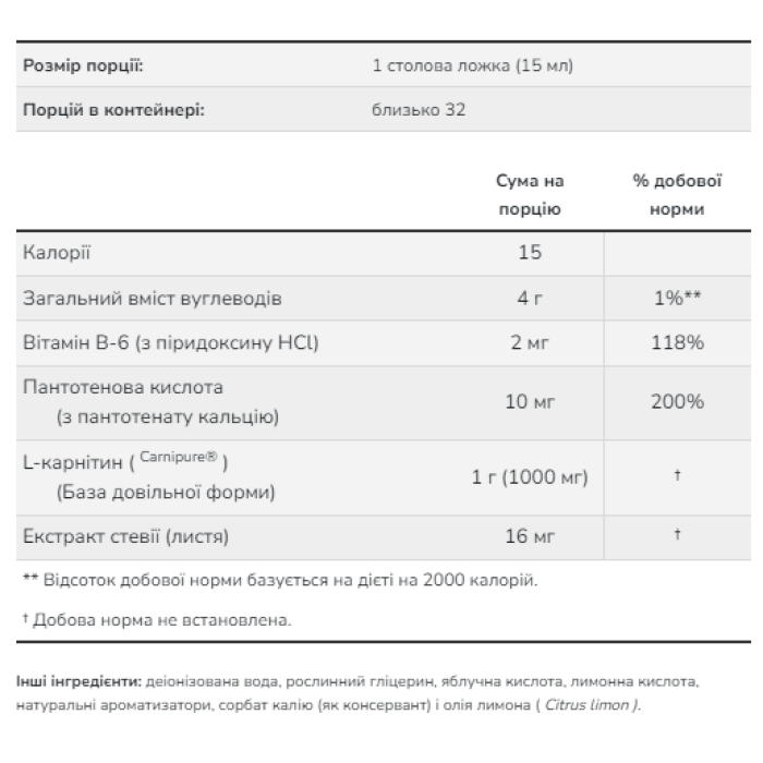 Рідкий карнітин 1000 мг - 473 мл Цитрус
