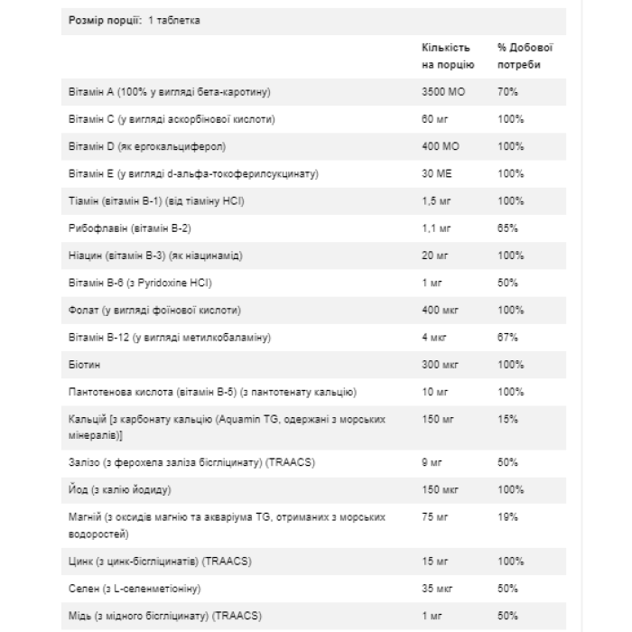 Щоденні вітаміни - 100 таблеток
