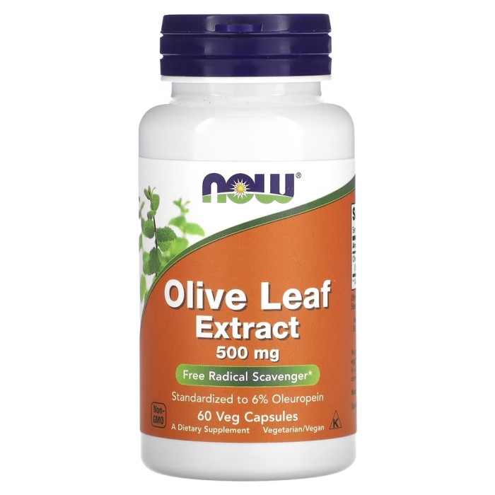 Натуральна добавка NOW Olive Leaf 500 mg, 60 вегакапсул