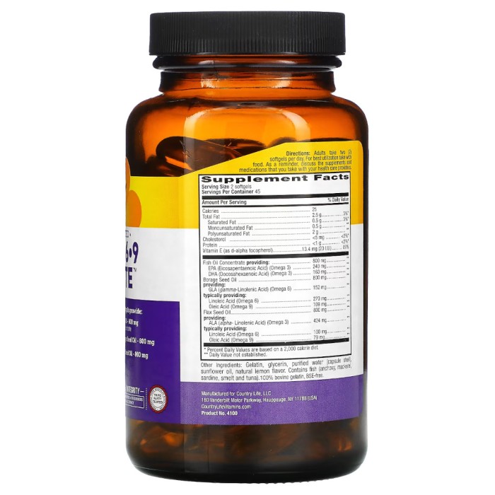 Жирні кислоти Country Life Omega 3-6-9 Complete, 90 капсул