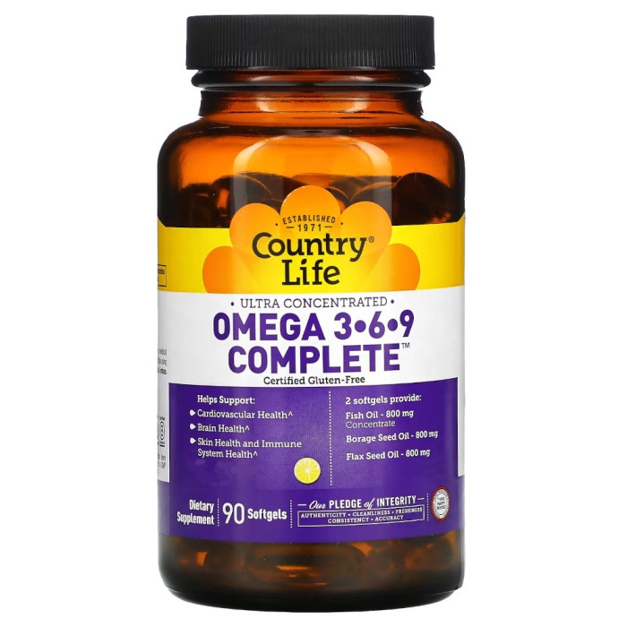 Жирні кислоти Country Life Omega 3-6-9 Complete, 90 капсул