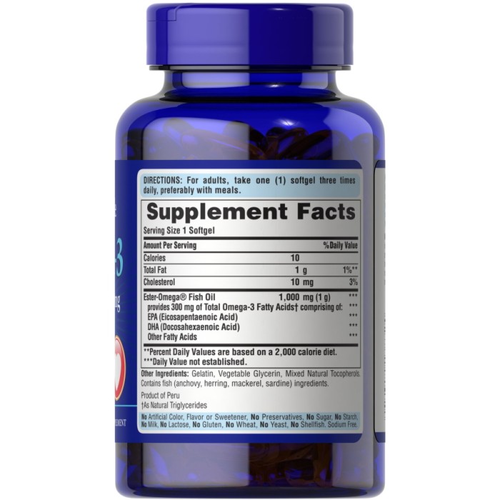 Жирні кислоти Puritan's Pride Omega 3 Fish Oil 1000 mg, 100 капсул