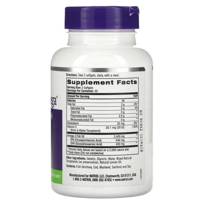 Жирні кислоти Natrol Omega-3 Fish Oil 1200 mg, 60 капсул Лимон