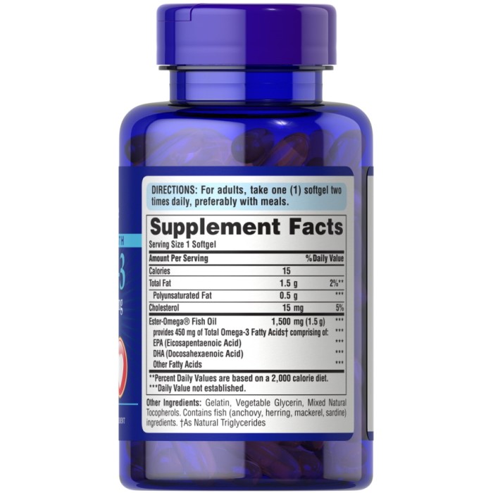 Жирные кислоты Puritan's Pride Omega 3 Fish Oil 1500 mg Extra Strength, 60 капсул