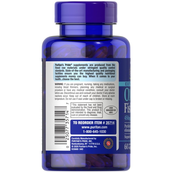 Жирные кислоты Puritan's Pride Omega 3 Fish Oil 1500 mg Extra Strength, 60 капсул