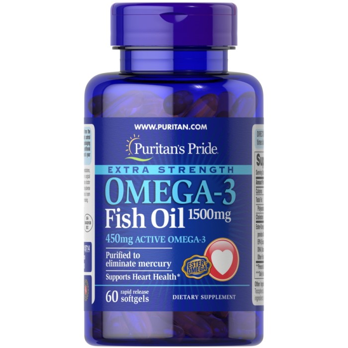Жирные кислоты Puritan's Pride Omega 3 Fish Oil 1500 mg Extra Strength, 60 капсул