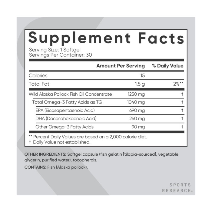 Риб'ячий жир Омега-3 з минтая Аляски 1250 мг - 30 м'яких капсул