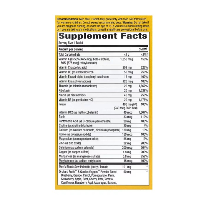 Ультрамультивітаміни для чоловіків, що приймаються один раз на день - 60 таблеток