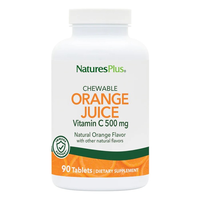 Вітаміни та мінерали Natures Plus Orange Juice Vitamin C 500 mg, 90 жувальних таблеток