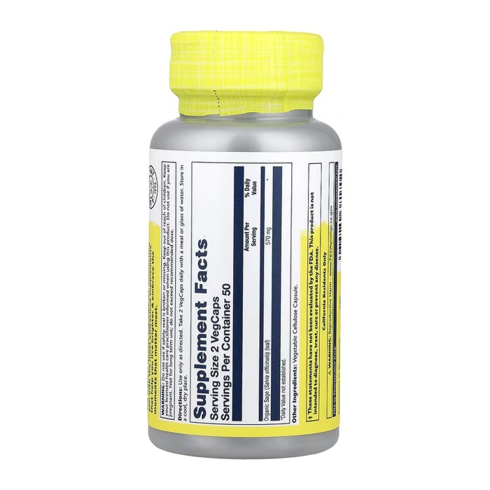 Листя шавлії, вирощене органічно, 570 мг - 100 вегетаріанських капсул