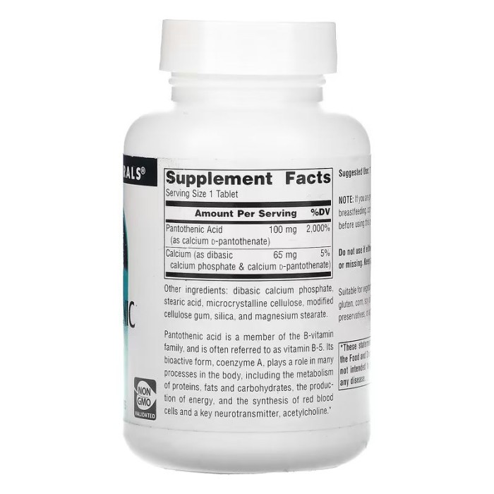 Вітаміни та мінерали Source Naturals Pantothenic Acid 100 mg, 250 таблеток