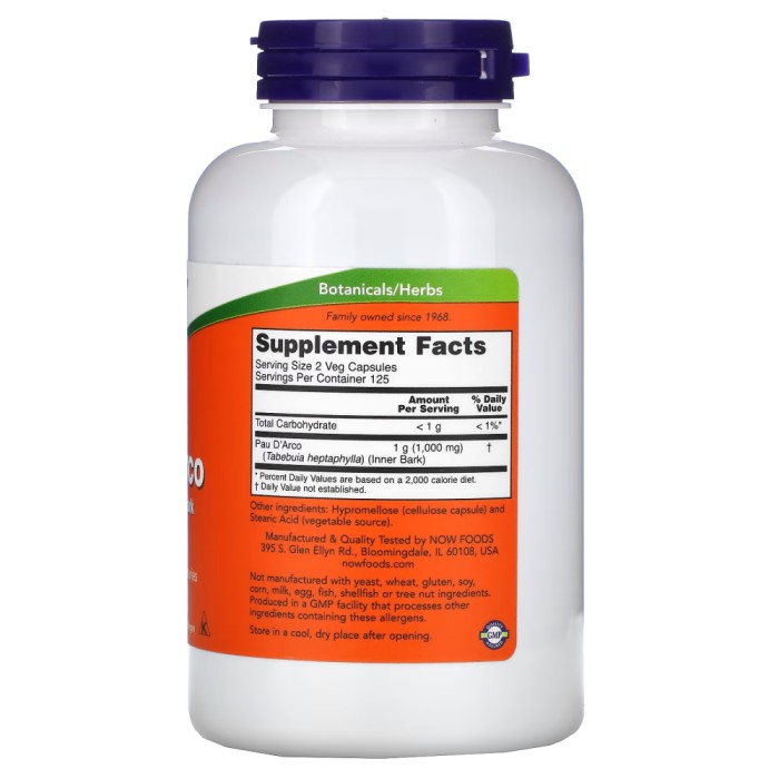 Натуральна добавка NOW Pau D'Arco 500 mg, 250 капсул