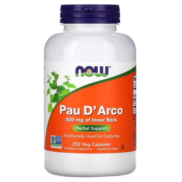 Натуральна добавка NOW Pau D'Arco 500 mg, 250 капсул