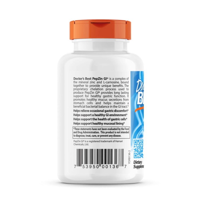 Вітаміни та мінерали Doctor's Best PepZin Gl, 120 вегакапсул